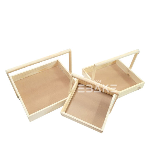 Square Wooden Hamper Basket / Pinewood Tray Set (Set of 3 Sizes)