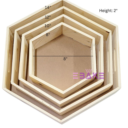 Pinewood Tray Set / Hexagon Wooden Hamper Tray (Set of 4 Sizes)