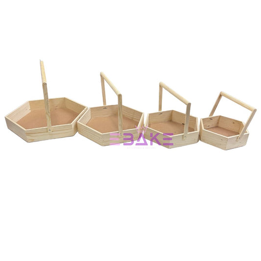 Pinewood Tray / Hexagon Wooden Hamper Basket With Handle