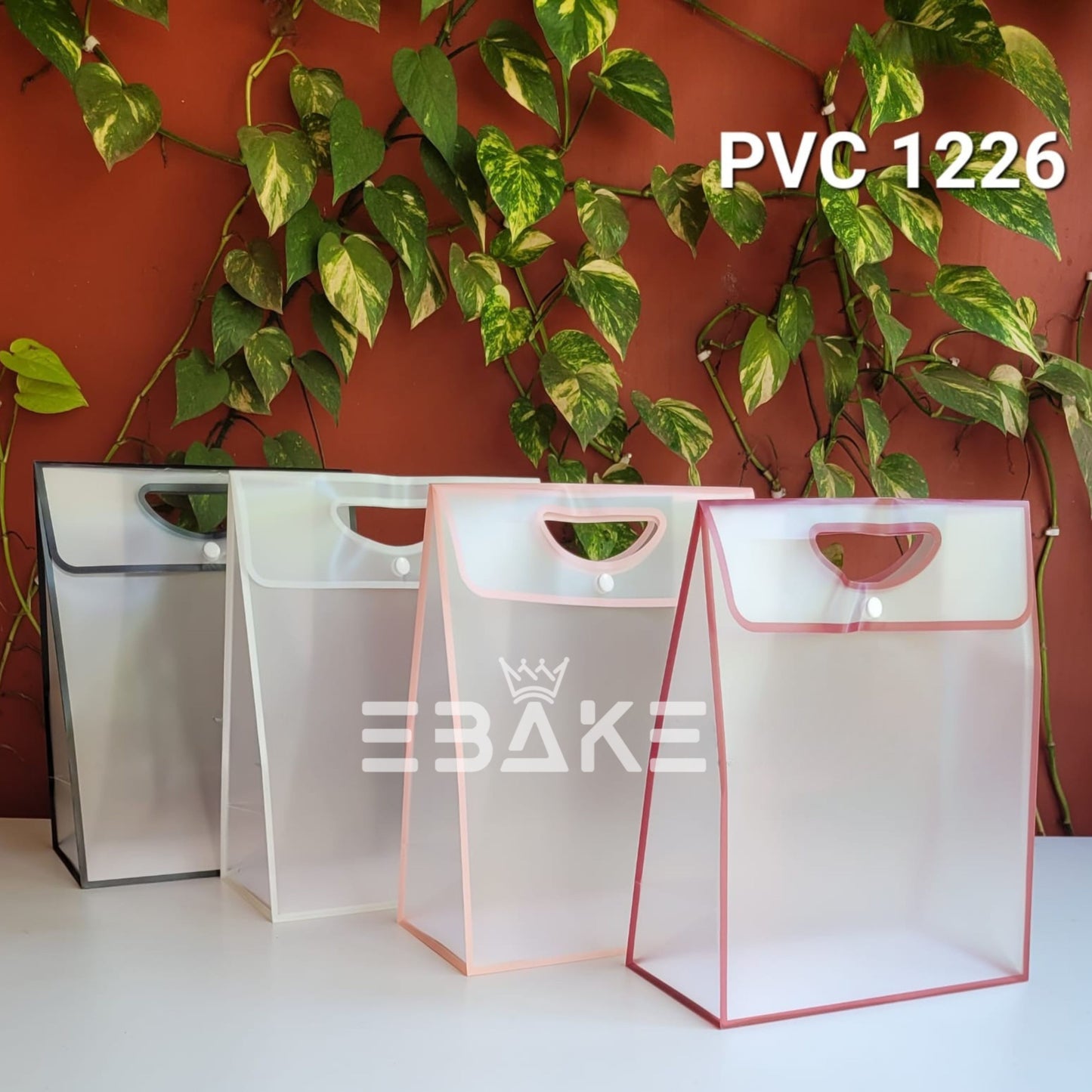 Medium Frosted PVC Hamper Bag/Semi Transparent Goodie Bag (31x24x12.5cm) Set of 4 Colours