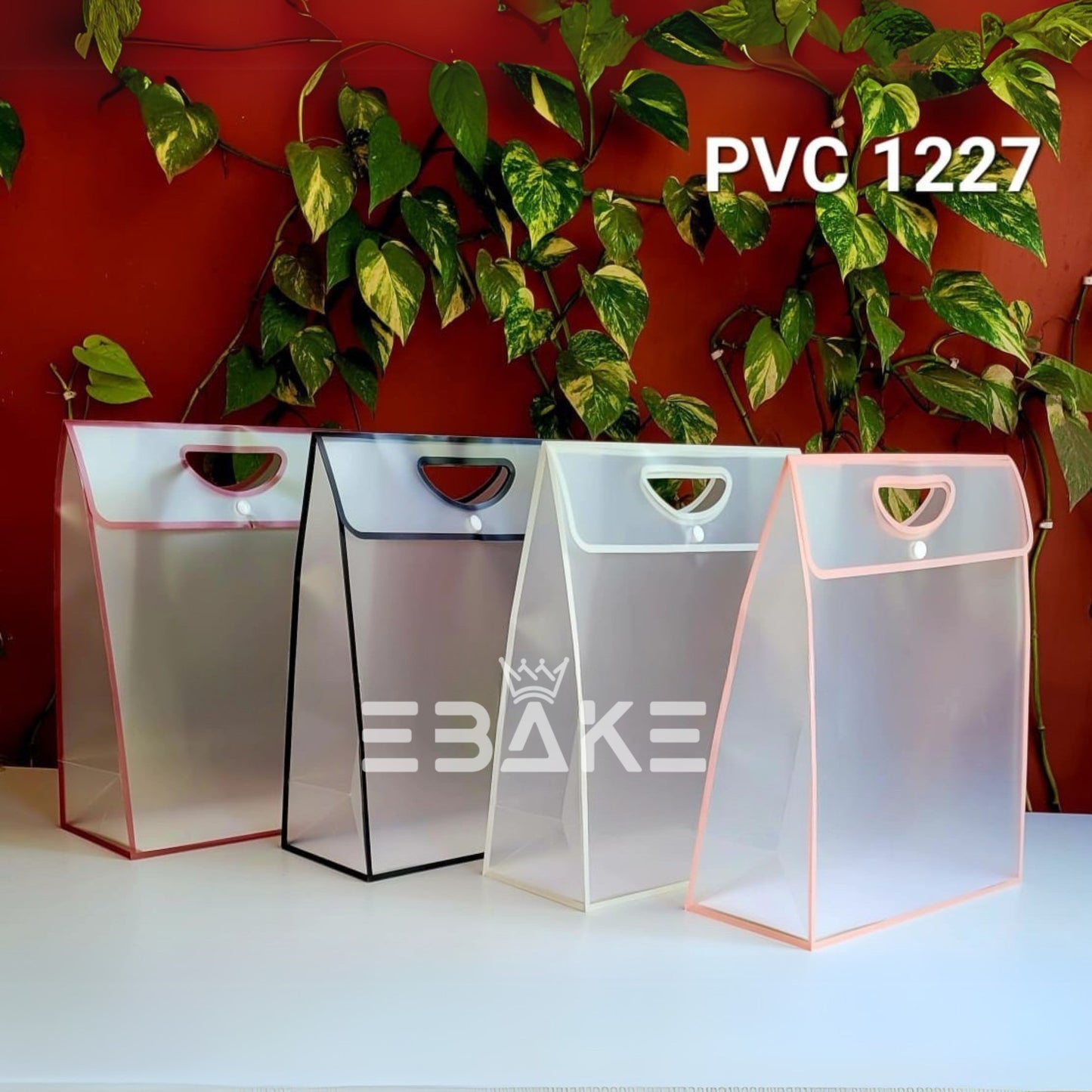 Large Frosted PVC Hamper Bag/Semi Transparent Goodie Bag (33x28x12cm) Set of 4 Colours