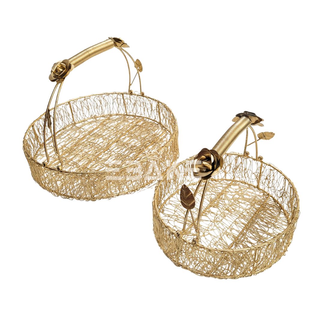 Metal Mesh Hamper Basket Round (Set of 2)